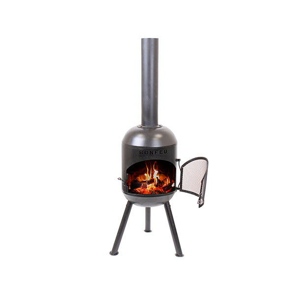 BonFeu BonSolo garden fireplace front view with open fire