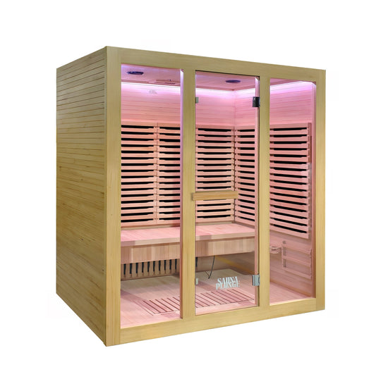 Interior view of The Dales Glow 4-person indoor infrared sauna