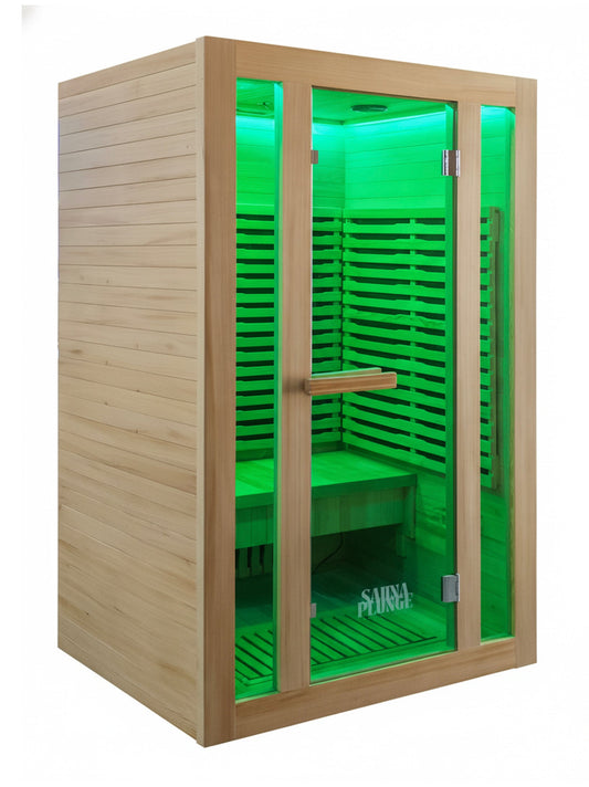 Interior view of The Dales Glow 2-person indoor infrared sauna