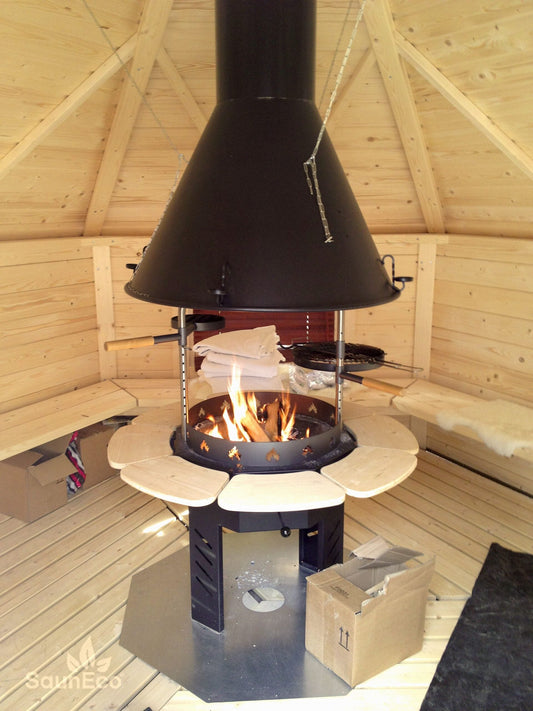 Interior of Barrel Saunas grillhouse lodge seating up to 10 guests