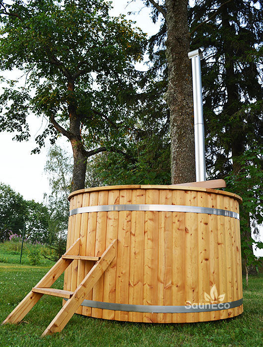 4-person Ø5.5ft Round Wood Hot Tub Barrel + Internal Wood-fired Stove