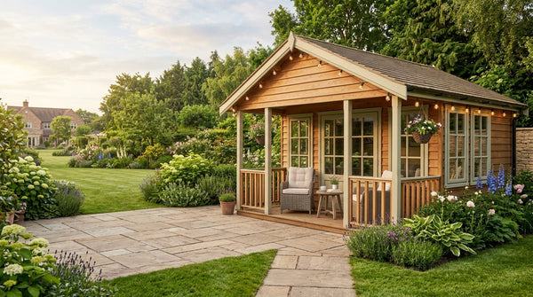 Round hot tub in a garden setting
