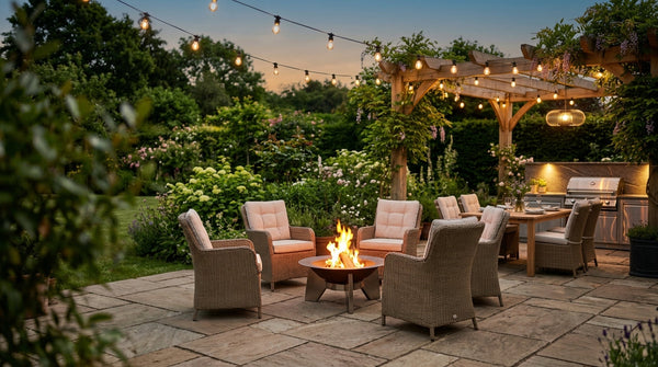 Garden building in a landscaped garden