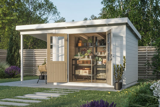 Storage Shed Thea – 10m² with Roofed Patio