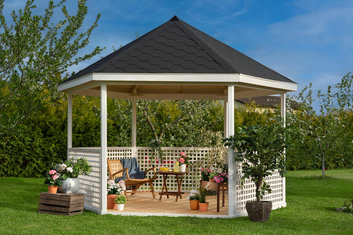 Ines wooden garden gazebo with lattice fence
