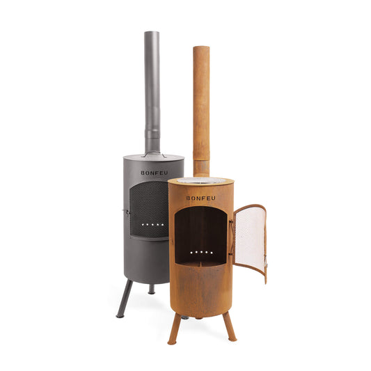 BonFeu BonTino garden fireplace in black, gray and brown