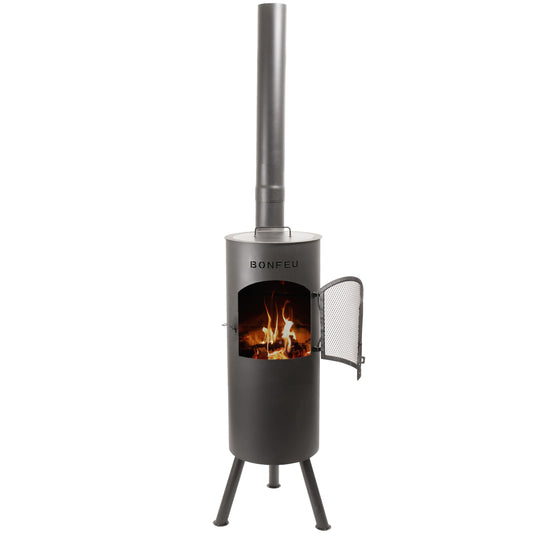BonFeu BonGiano LP garden fireplace front view with open fire