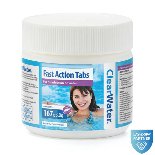 ClearWater Fast Action chlorine tablets close-up