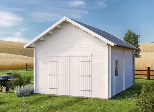 Polhus Garage Henrik 24m wooden log garage exterior