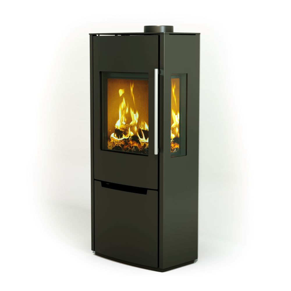 Schiedel SG3 Sargas wood burning stove side view with viewing panel