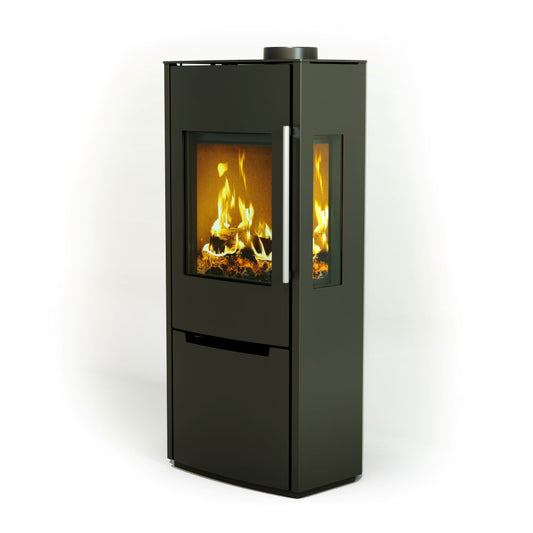 Schiedel SG3 Sargas wood burning stove side view with viewing panel