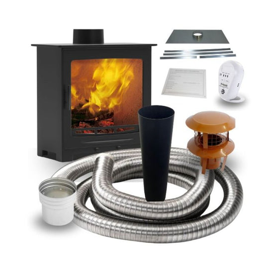 Stirling 5kW wood burning stove with 10m flue liner kit and register plate