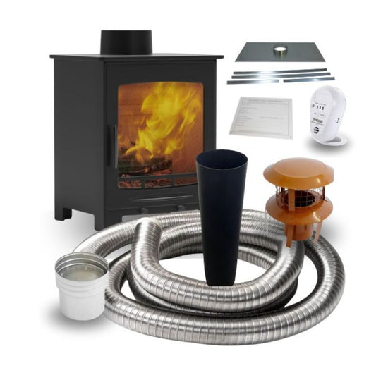 Tiverton 5kW wood burning stove with 10m flex liner kit package