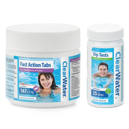 ClearWater Chlorine Tablets and Test Strips Bundle