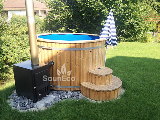 Log Burning Hot Tub + Thermally Modified Wood + External heater + Fibreglass Lining + for 6 people + 2 Meter (6.56ft)