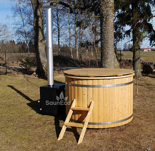For Families! 4-person Wooden Hot Tub Spa (Ø5ft) + External Woodburning Heater